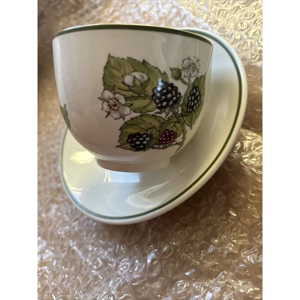 Tiffany & Co Staffordshire Gardens Tea Cup Saucer Pair Berries Made in England